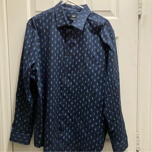 Express Men's Slim 1MX Navy Diamond Print Button-up Shirt In Size XL
